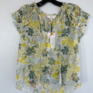 JOIE Daisy Print Tie Neck Silk Blouse